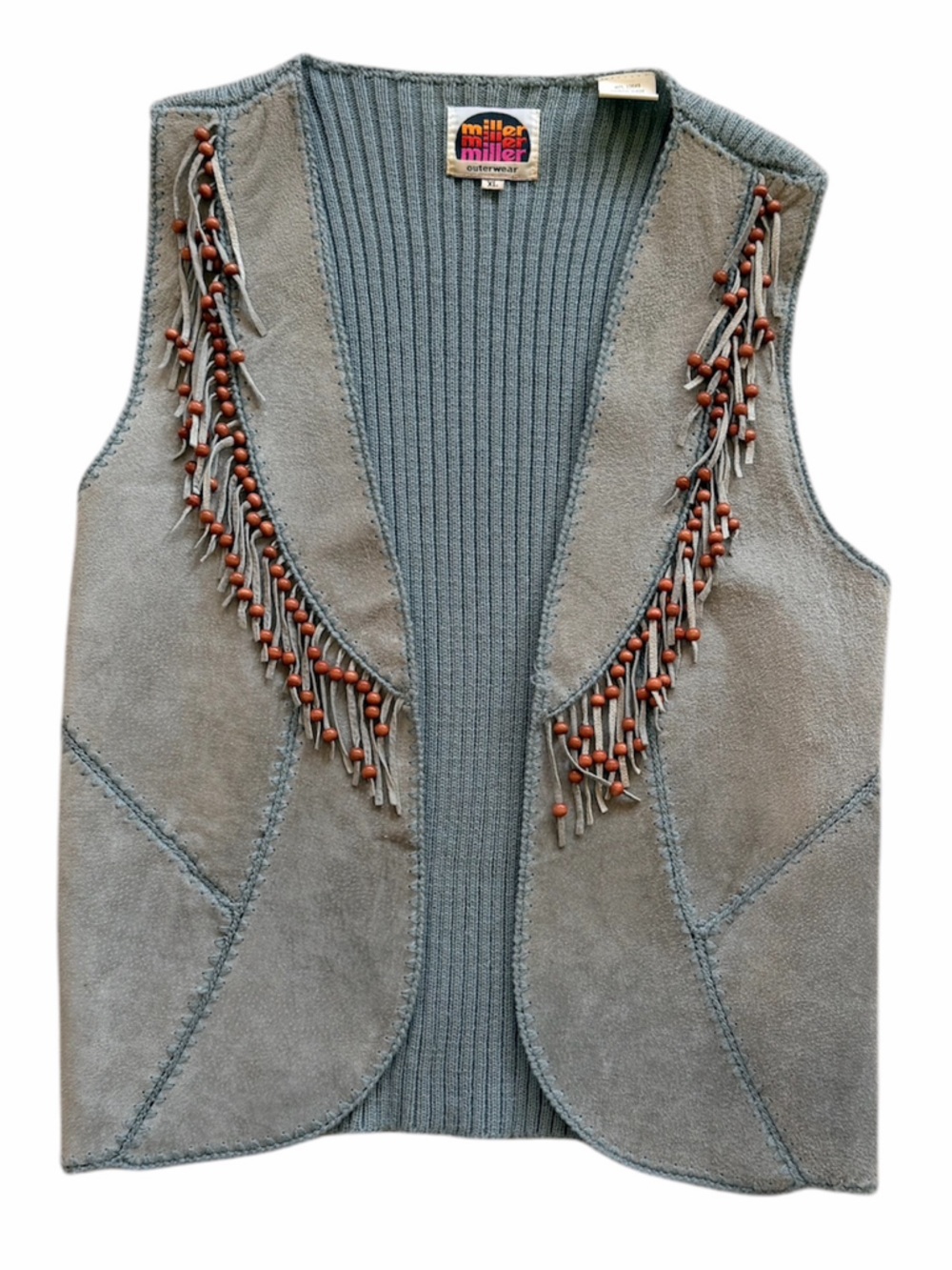 VTG MILLER Light Blue Beaded Fringe Vest